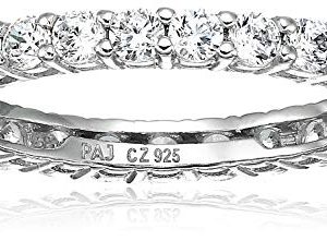 Amazon Essentials Platinum Plated Sterling Silver Round Cut Cubic Zirconia All-Around Band Ring (2.5mm), Size 6